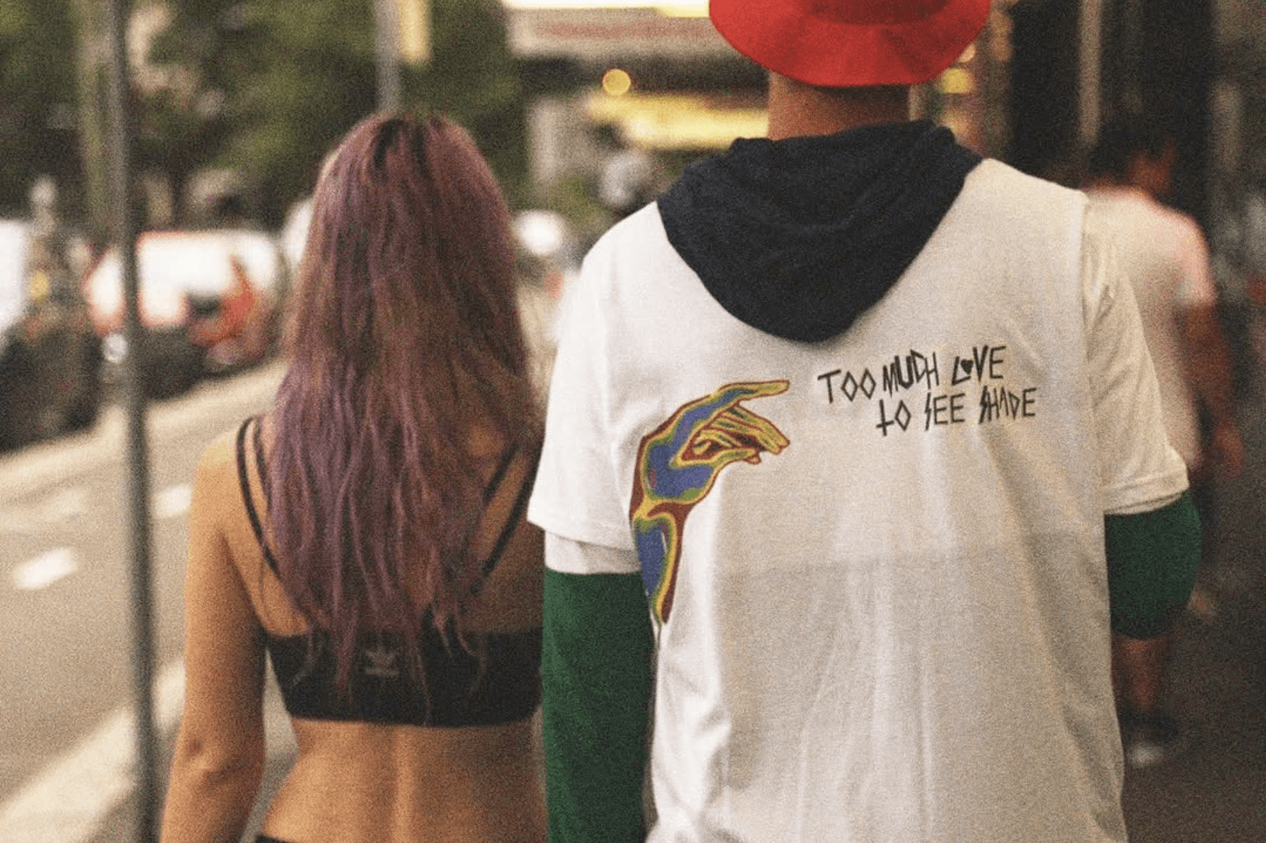 Streetwear graphic tee photographed on the street